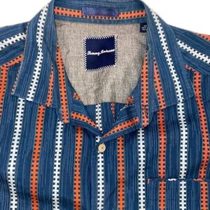 Tommy Bahama Blue Red White Zipper Pattern LS Dress Shirt XL EUC  B18-11